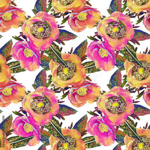 Anemone flower seamless pattern.