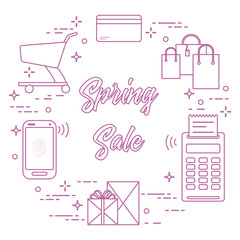 Spring sale. Shopping icons.