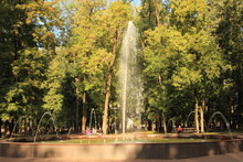 Smolensk, Russia, Fountain In Glinka Park On Sunny Summer Day