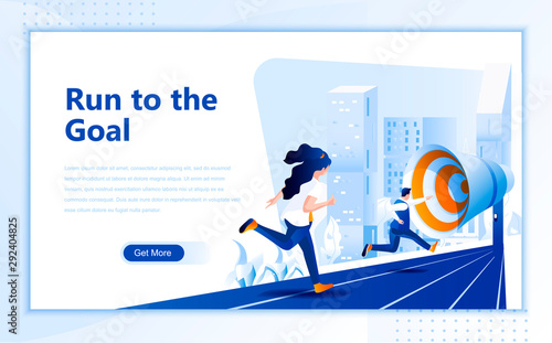 Cuadros en Lienzo Run to the goal flat web page design template of homepage or header images decorated people for website and mobile website development