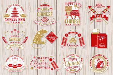 set of happy chinese new year sticker design. vector. chinese new year patch or greeting card. bundl