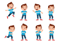 Cute Kid With Many Gesture Expression Set