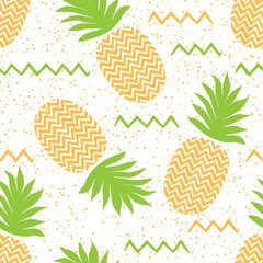 Wall Mural - Fresh fruit seamless summer pattern with pineapples Cute yellow ananas