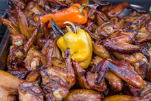 Grilled Chicken Wings, Pepper And Paprika, Street Food, Mobile Barbecue