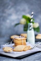 Homemade vanilla butter shortbread cookies and milk