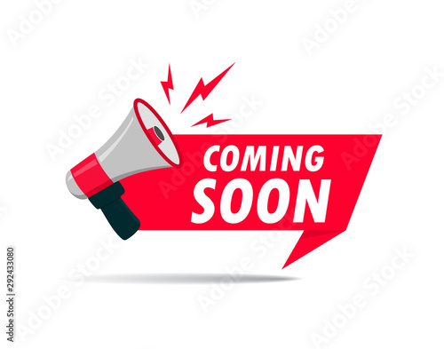 Red Ribbon With Megaphone And Text Announce Promote Poster With Megaphone For Retail Shop Business Advertising Flat Promo Label With Coming Soon For Sale New Arrival Icon Vector Stock Vector Adobe Stock