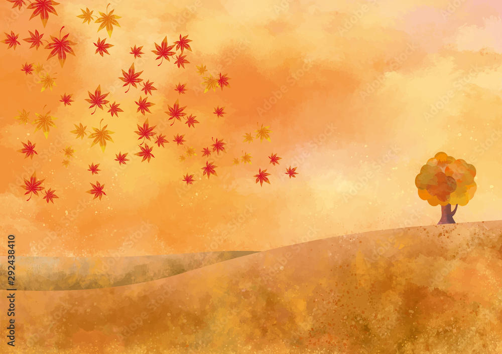 丘 大地 夕焼け 景色 秋 空 自然 背景 水彩 手描き 紅葉 大木 樹木 木 Buy This Stock Vector And Explore Similar Vectors At Adobe Stock Adobe Stock