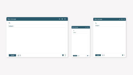 Open new email window. Design a simple blank web page. Template Send new email window on your PC, tablet and mobile phone. 