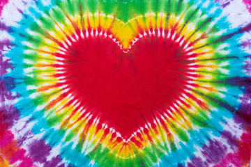 Wall Mural - heart sign tie dye pattern hand dyed on cotton fabric  abstract background.