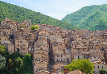 Wall Mural - Scanno (Abruzzo, Italy) - The medieval village of Scanno, plunged over a thousand meters in the mountain range of the Abruzzi Apennines, province of L'Aquila, with famous heart - shaped lake