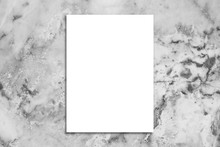 White Poster On Marble Wall. Or Blank Paper Labels On The Tile Wall.Information Promoting Ideas For Marketing Announcements And Details.