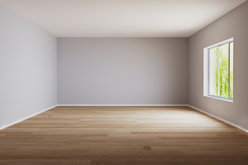 Wall Mural - empty room for mockup. empty room with light wall and wooden floor.3d rendering.