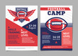 American football camp posters, flyer with american football ball - template vector design