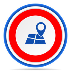 Sticker - Gps, map, travel round icon, red, blue and white french design illustration for web, internet and mobile applications