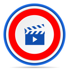 Poster - Video round icon, red, blue and white french design illustration for web, internet and mobile applications