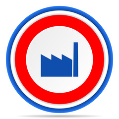 Factory round icon, red, blue and white french design illustration for web, internet and mobile applications