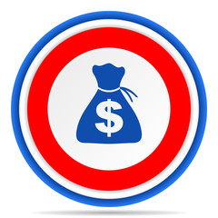 Sticker - Money round icon, red, blue and white french design illustration for web, internet and mobile applications