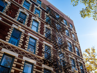 Wall Mural - classic downtown New York City brick building facade with trees