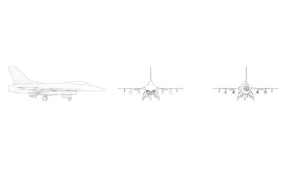 Wall Mural - 3d rendering of multiple view of a fighter jet isolated in white background