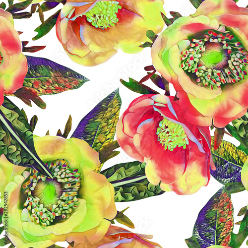 Anemone flower seamless pattern.