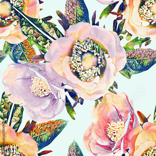 Anemone flower seamless pattern.
