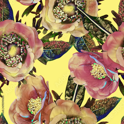 Anemone flower seamless pattern.