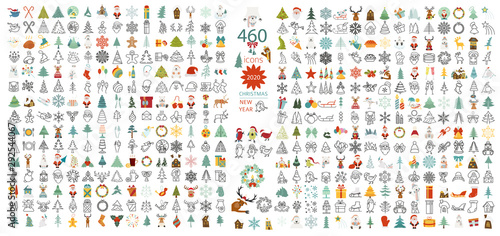 Cuadros en Lienzo Christmas, New Year holidays icon big set. Flat style collection