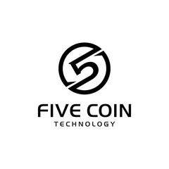 Illustration of the number 5 sign combined with a circle like a coin logo design