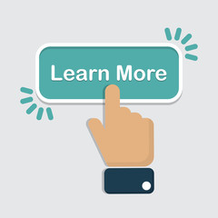 Wall Mural - hand click on learn more button in a flat design