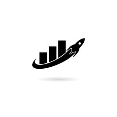 Canvas Print - Business chart with a rocket going up on the white background