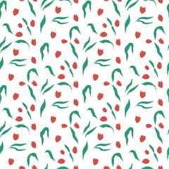 Wall Mural - Red tulips seamless pattern