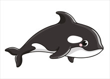 Cute Grampus Whale On A White Background In Cartoon Style. Vector Illustration With Mamma