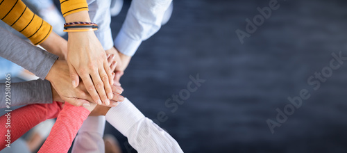 Cuadros en Lienzo Stack of hands. Unity and teamwork concept.