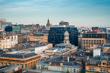 A Rooftop View Of The Mixed Architecture Of Old And New Buildings In Glasgow City In Late Afternoon Light, Scotland