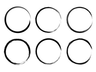 Wall Mural - Set different circle brush strokes, hand drawn paint brush circle logo frame – vector