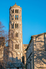 The 11th Century Tour Fenestrelle or Window Tower of the Cathedral of Saint Theodorit in Uzes, Gard, France.