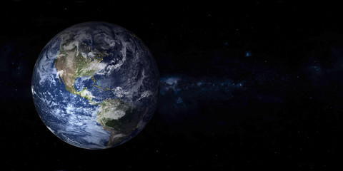Wall Mural - planet earth with night city lights in the space with far galaxy on the background. north and south 