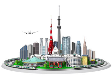 Wall Mural - Tokyo white background surrounded by train in 3d rendering