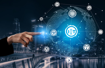 Internet of Things and Communication Technology Concept - Modern graphic interface showing smart information and digital lifestyle in application software for home and business use.