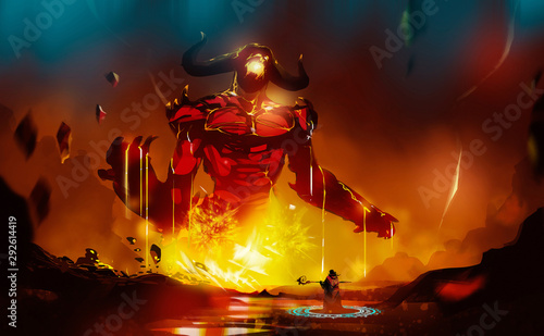 Cuadros en Lienzo Digital illustration painting design style a wizard summoning big monster from lava
