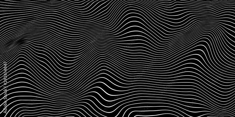 Black and white Psychedelic Linear Wavy Backgrounds - obrazy, fototapety, plakaty 