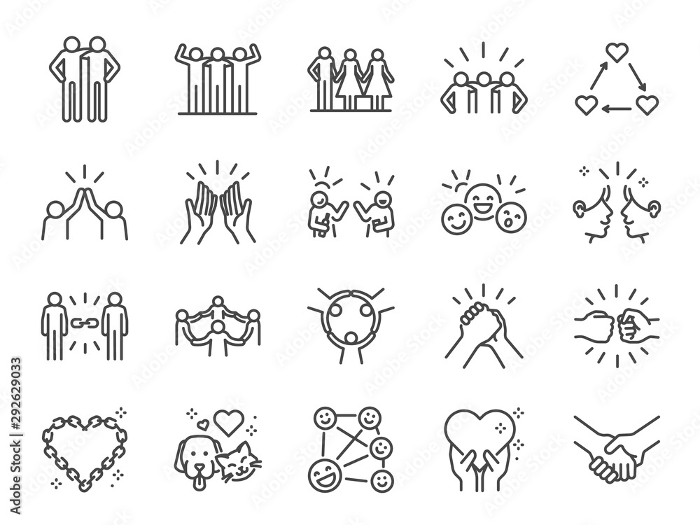 Friendship line icon set. Included icons as friend, relationship, buddy ...