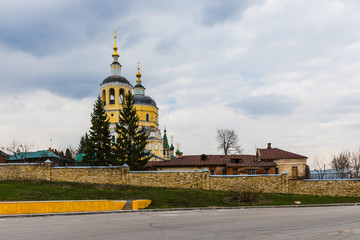 Orthodox churches in the city of Serpukhov, Moscow Region, Russia, in the historical center of the city, on Volodarsky Street, on the site of a historic city posad.