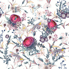 Wall Mural - Beautiful vector vintage pattern in classic style with summer flowers