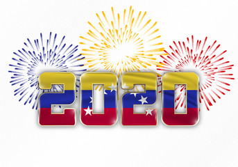 Poster - 2020 New Year background with national flag of Venezuela and fireworks. Vector illustration.