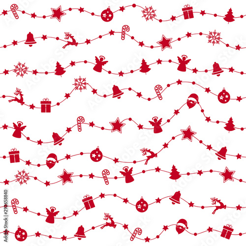 Fotovorhang - Christmas ornaments on rope line seamless pattern isolated white background (von Pixasquare)