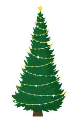 Tall beautiful Christmas tree with garland. Christmas flat vector illustration.