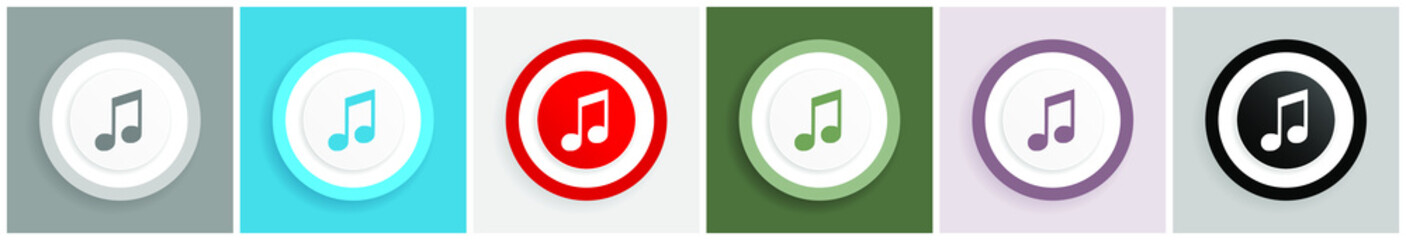 Aufkleber - Music icon set, colorful flat design vector illustrations in 6 options for web design and mobile applications