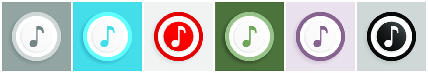 Aufkleber - Music icon set, colorful flat design vector illustrations in 6 options for web design and mobile applications