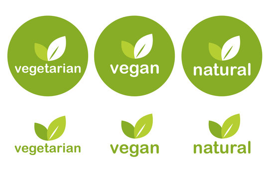 set of green vegetarian vegan and natural tags icons vector illustration EPS10